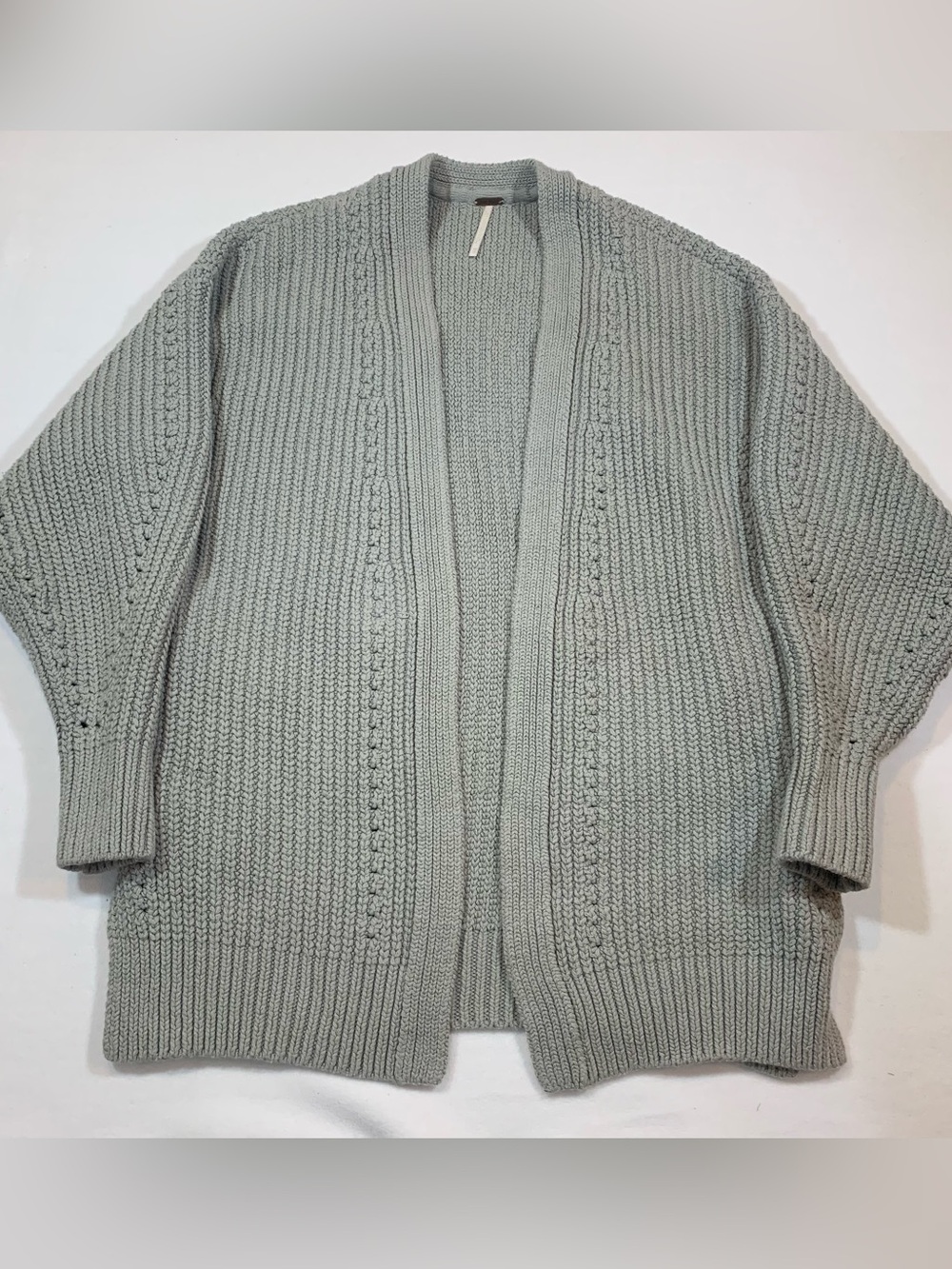 Free People Nightingale Cardigan Gray Knit Oversized XS Boxy Open Front Pockets